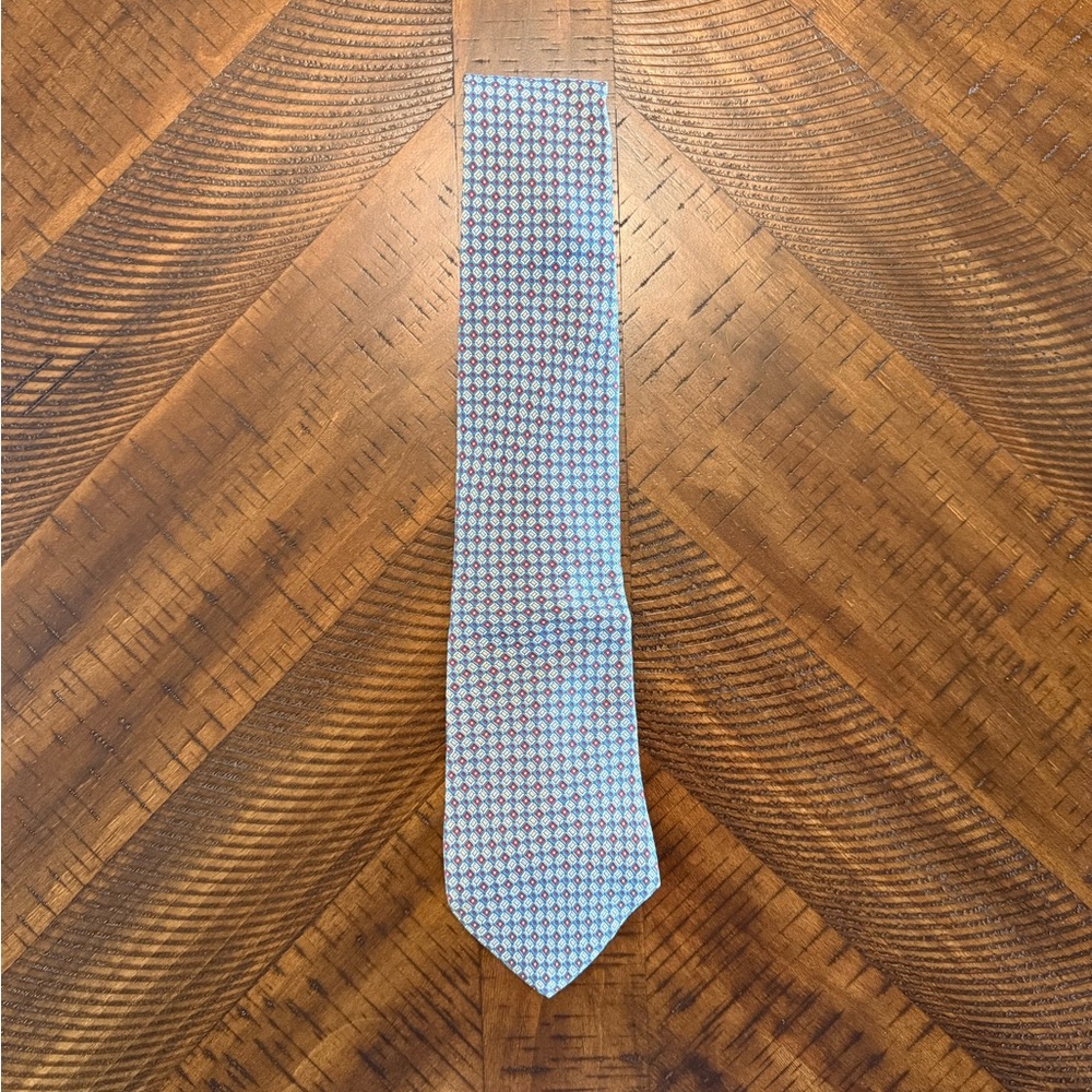 Yves Saint Laurent Geometric Blue and Red Tie, Vintage, 100% silk